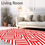 Crimson Geometric Maze Line Rug