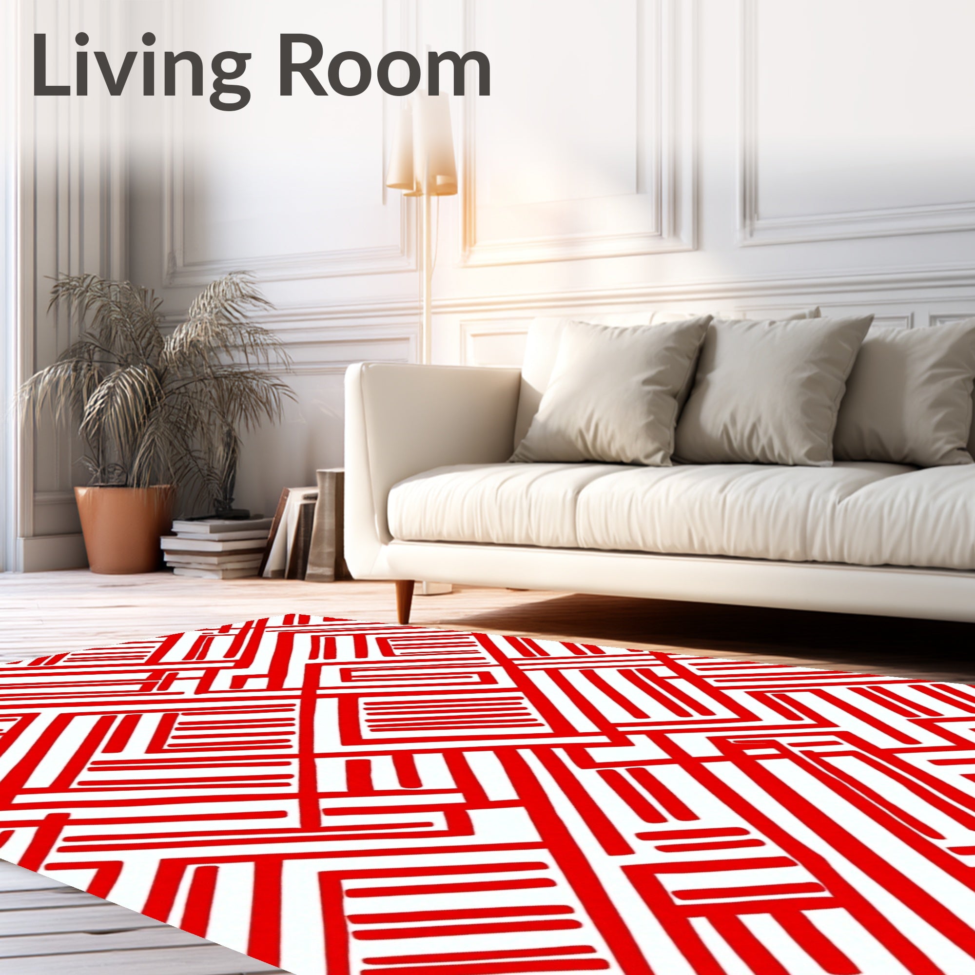 Crimson Geometric Maze Line Rug