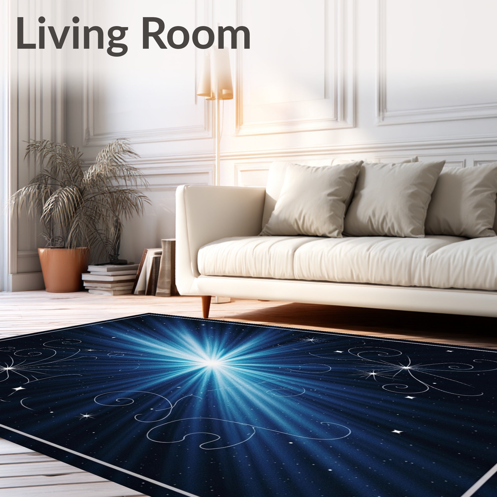 Cosmic Blue Star Burst Swirls Rug
