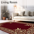 Ornate Crimson Gold Leaf Border Rug