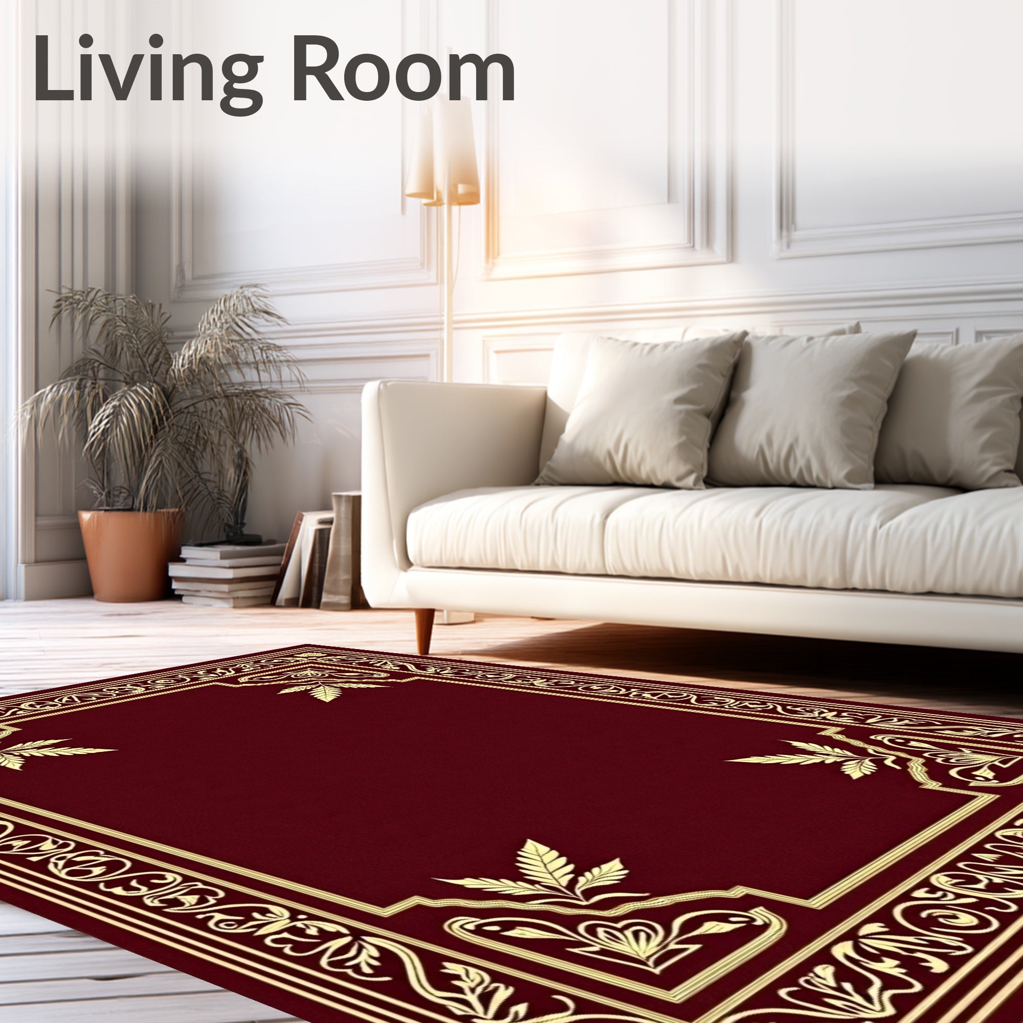 Ornate Crimson Gold Leaf Border Rug