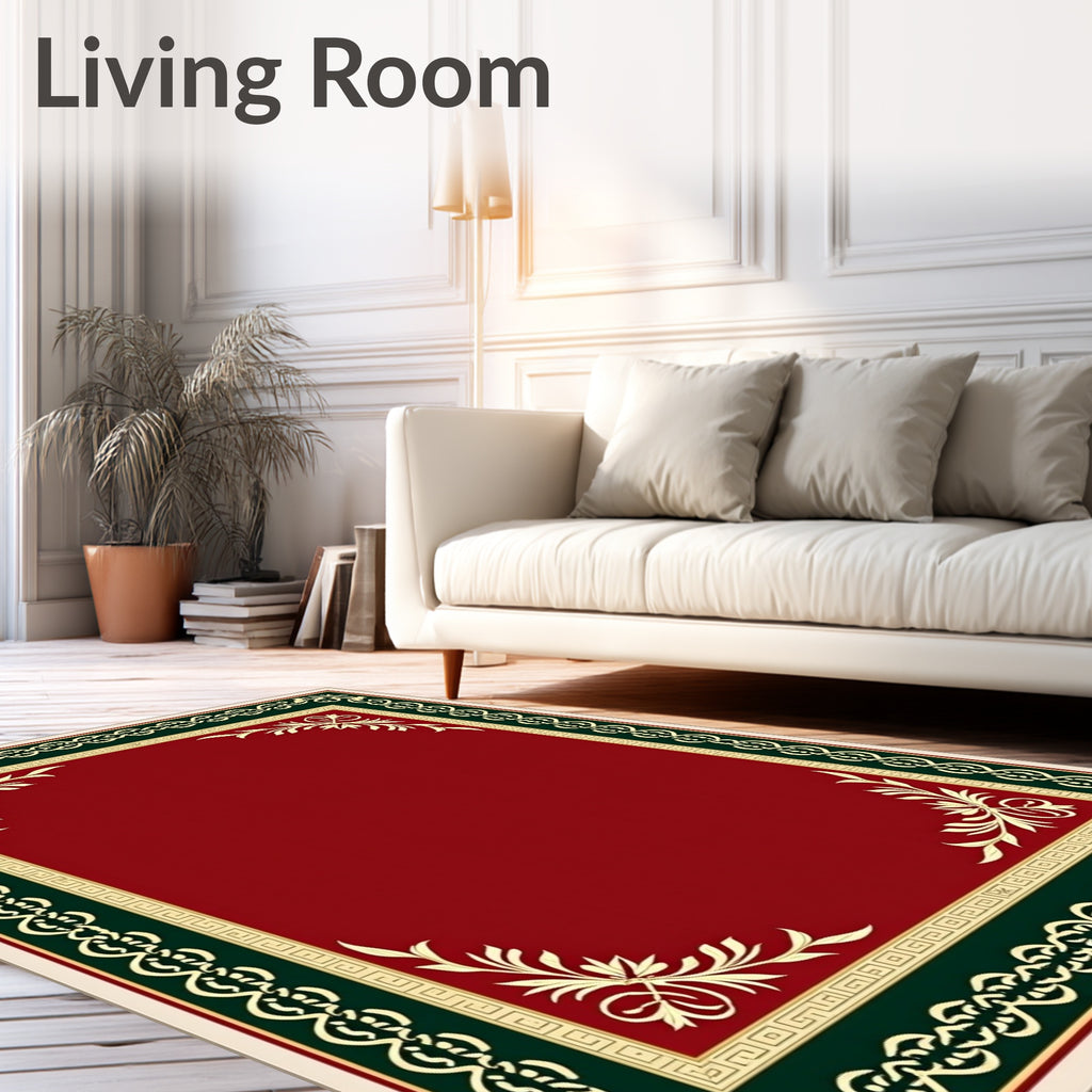 Crimson Center with Golden Leaf Corners Rug