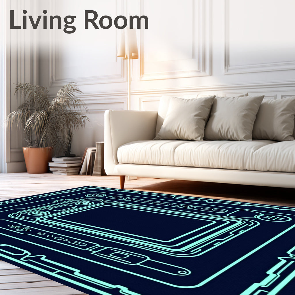 Neon Circuit Board Blueprint Rug