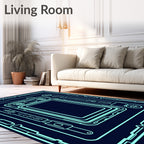 Neon Circuit Board Blueprint Rug