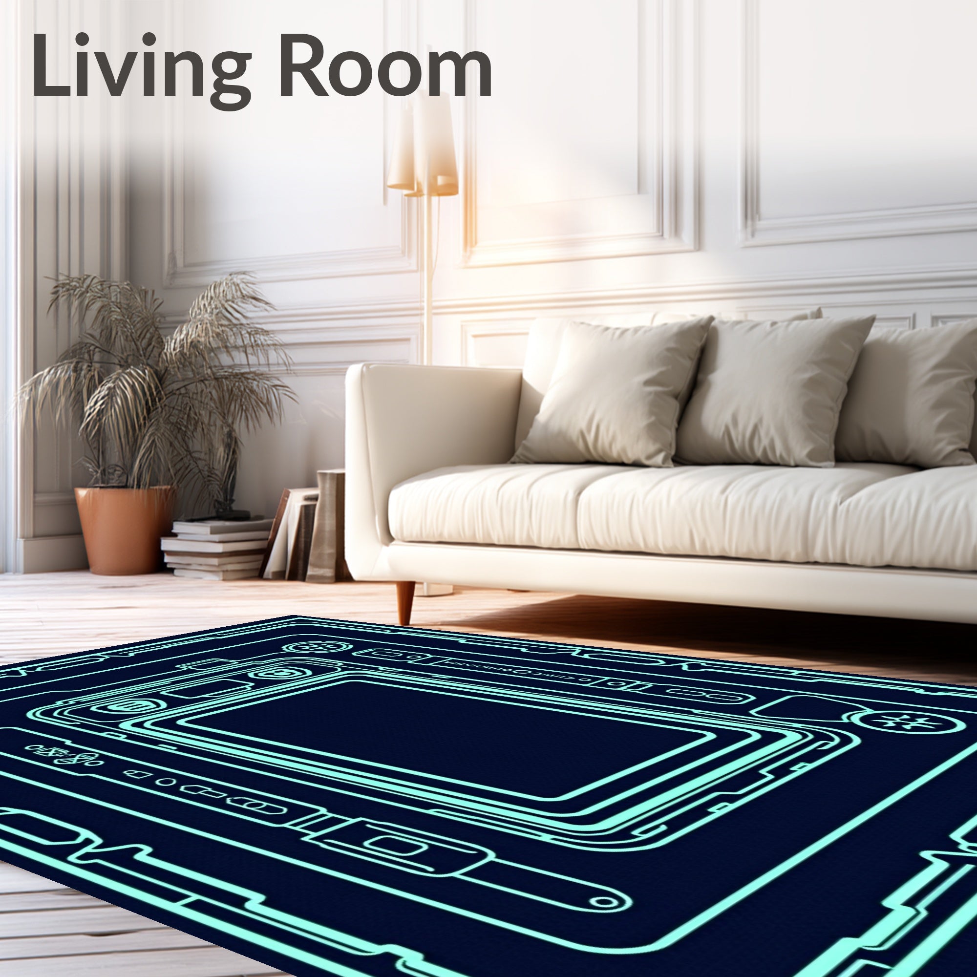 Neon Circuit Board Blueprint Rug