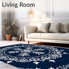 Navy Blue White Mandala Star Rug