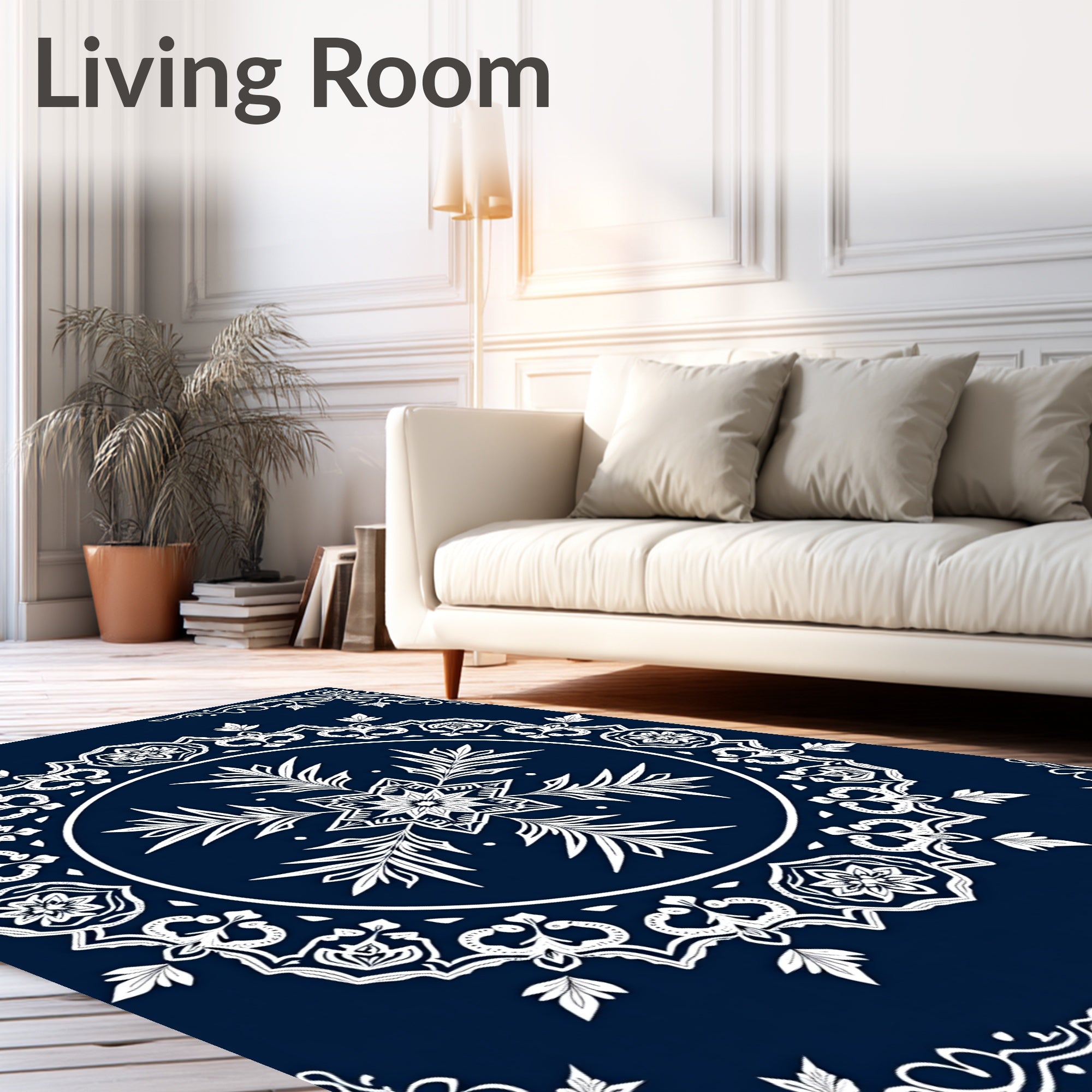 Navy Blue White Mandala Star Rug