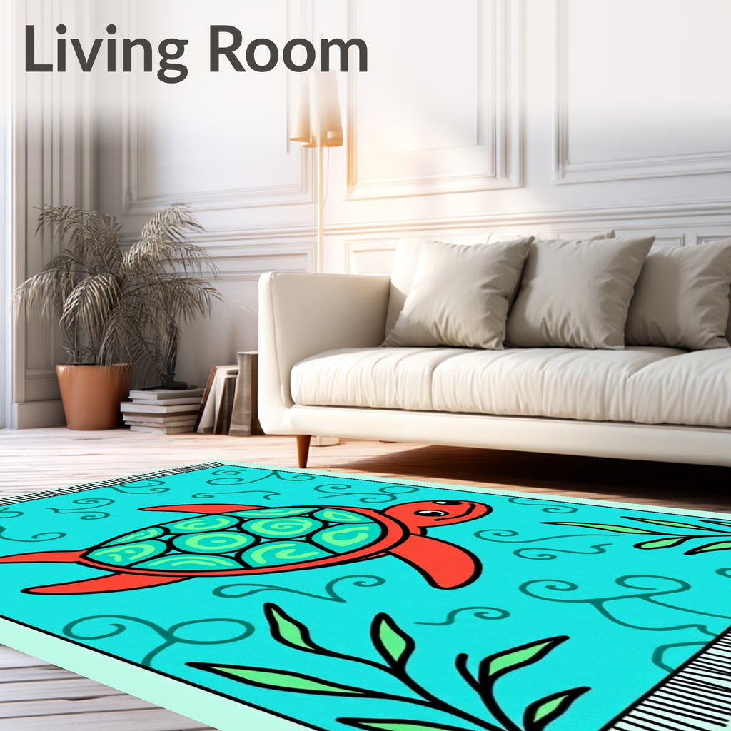 Aqua Sea Turtle Swirls Botanical Rug