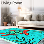 Aqua Sea Turtle Swirls Botanical Rug