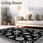 Black White Snowflake Ornamental Border Rug