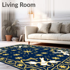 Midnight Gold Celestial Floral Mandala Rug