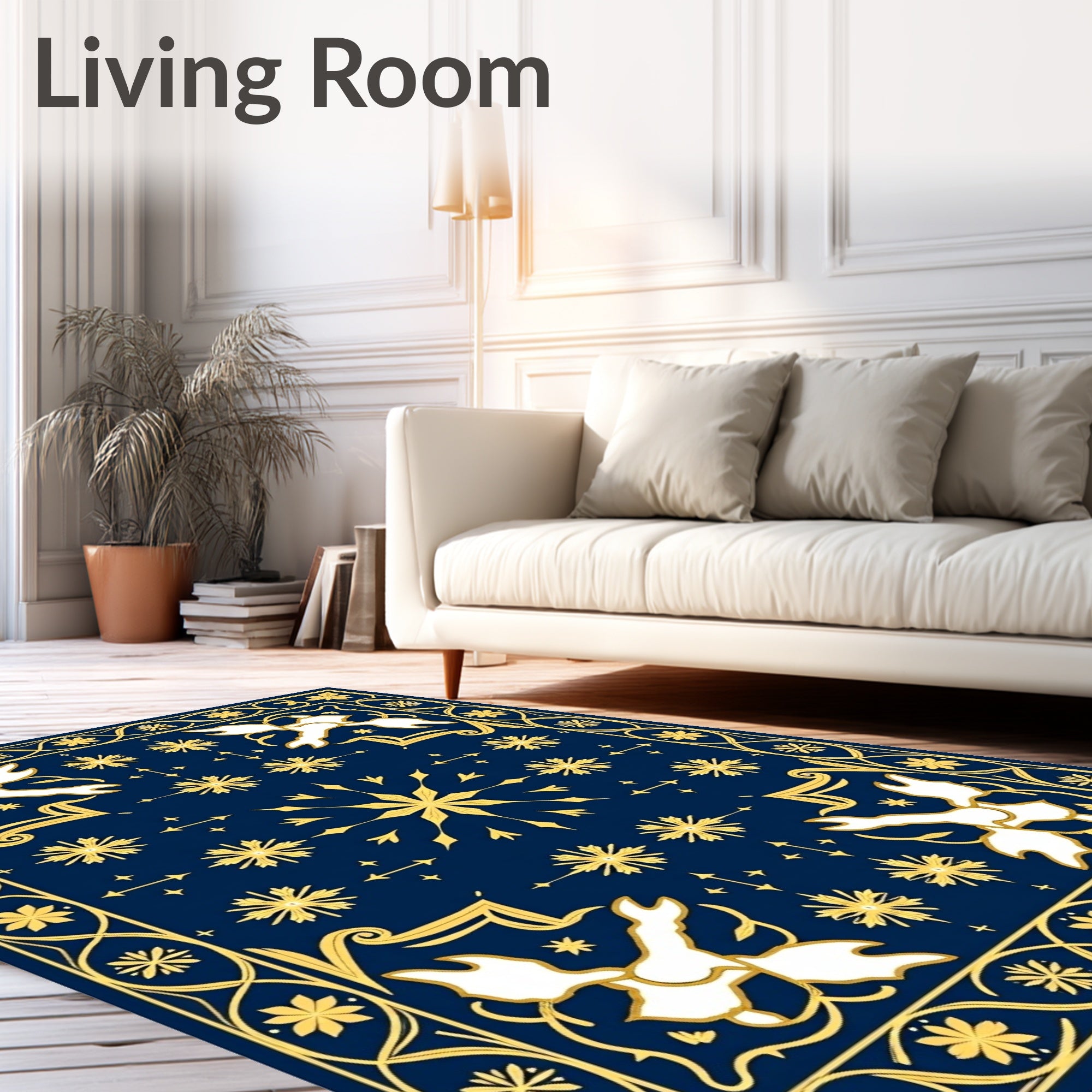 Midnight Gold Celestial Floral Mandala Rug