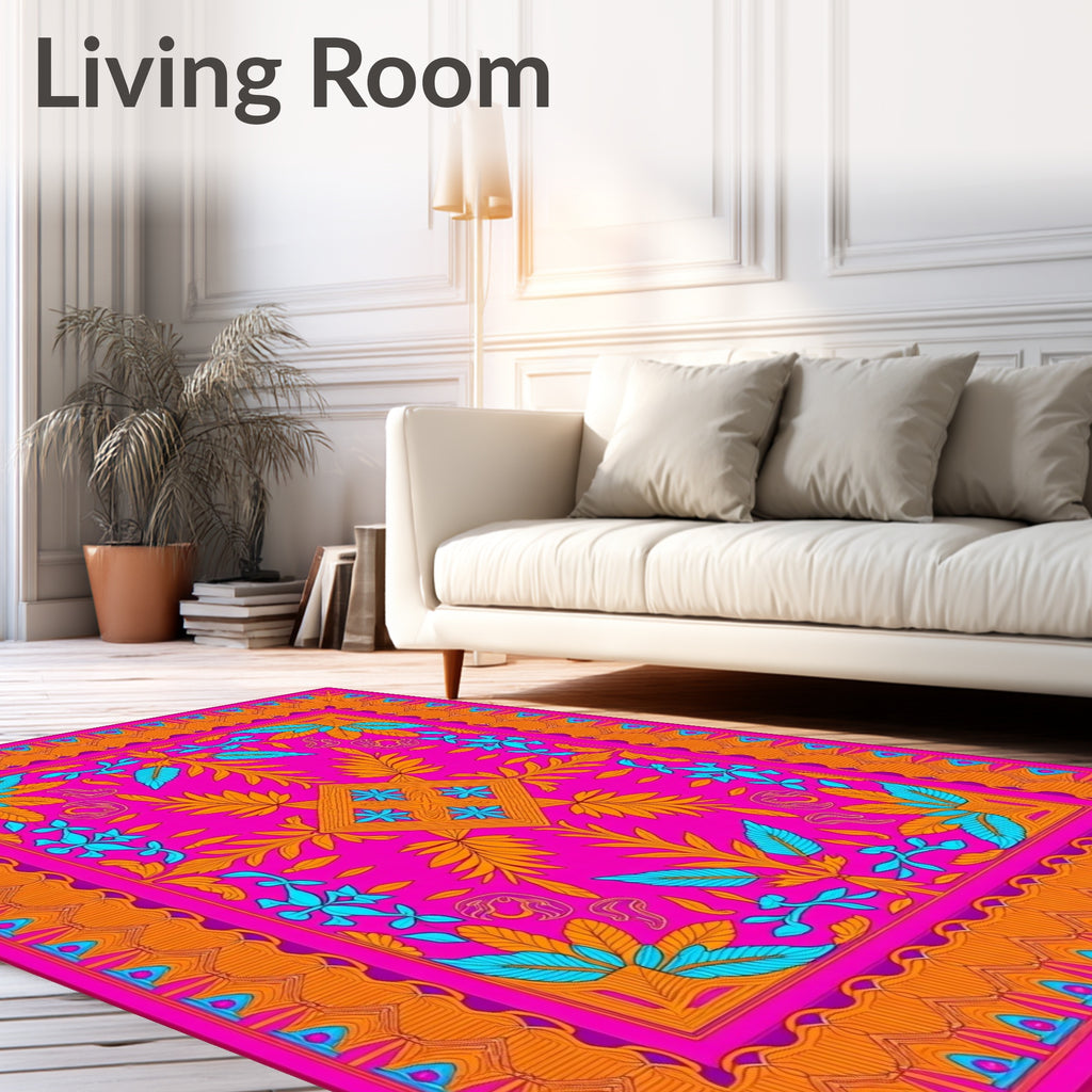 Vibrant Pink Orange Teal Floral Rug