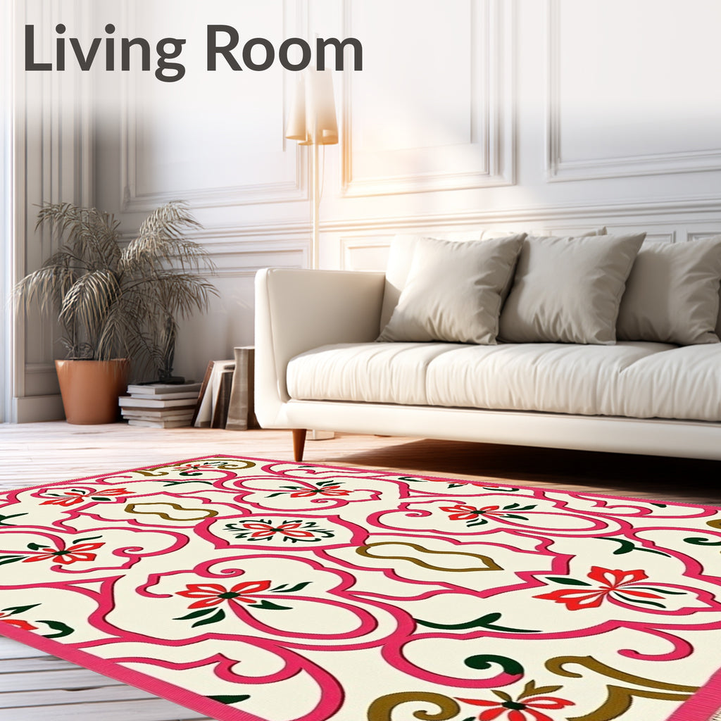 Vibrant Pink Floral Arch Trellis Rug