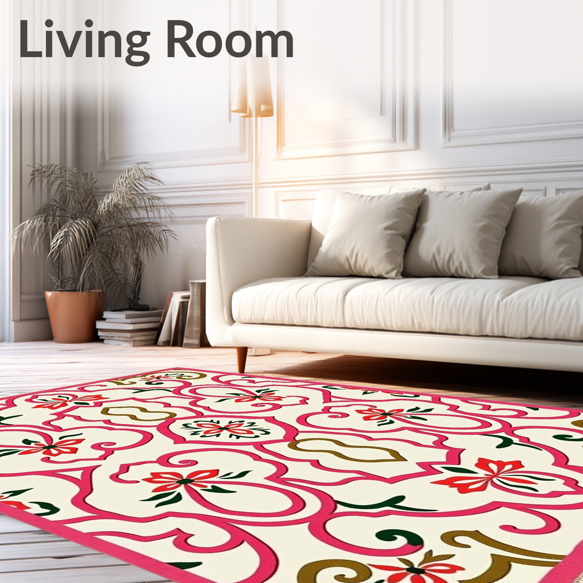 Vibrant Pink Floral Arch Trellis Rug