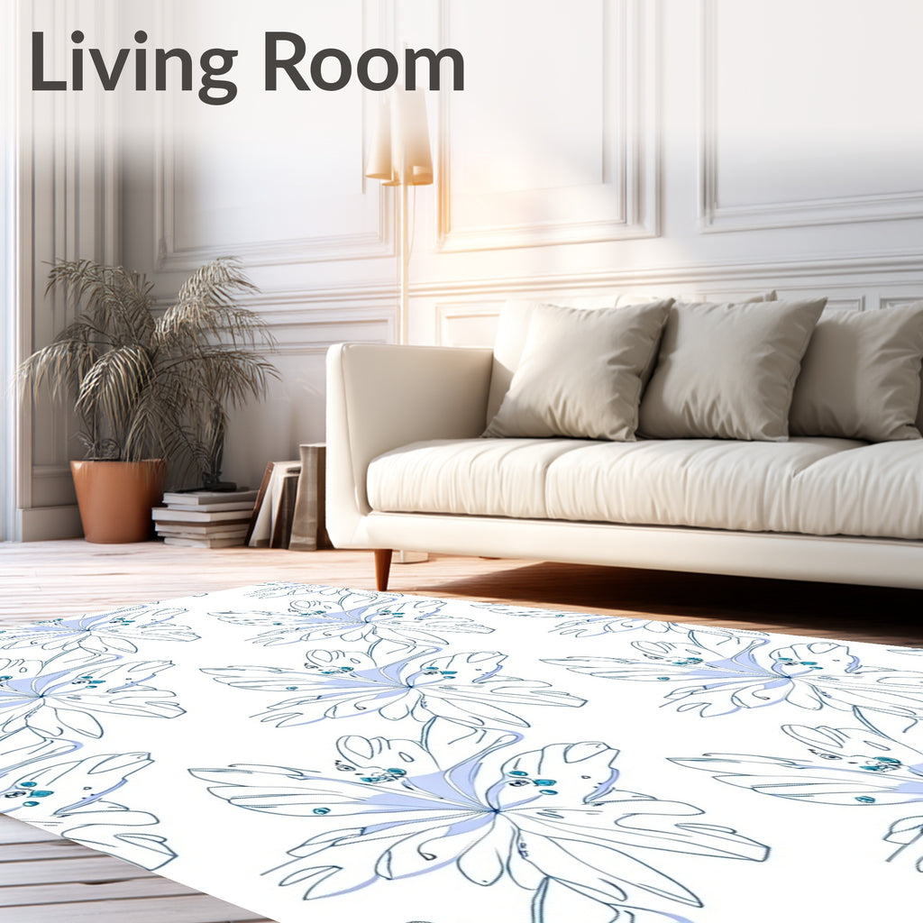 Delicate Petal Sketch Navy Blue Rug