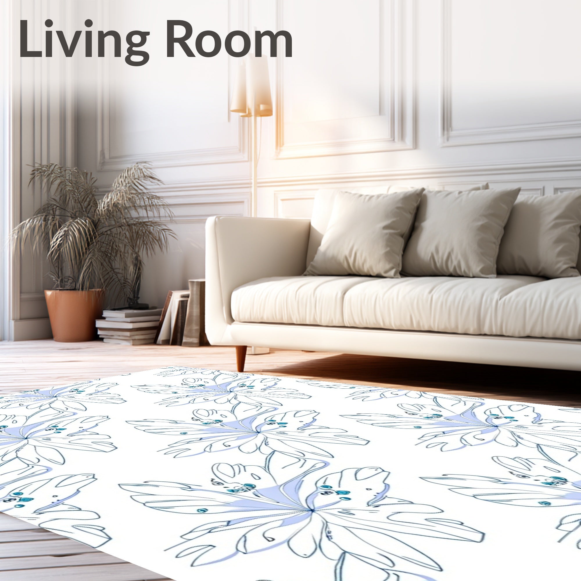 Delicate Petal Sketch Navy Blue Rug