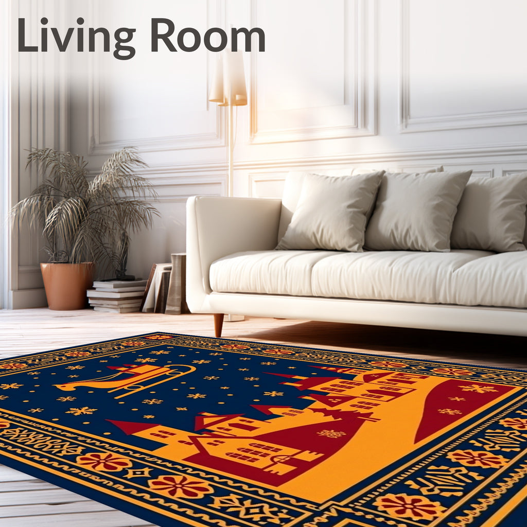Winter Village Sleigh Ride Snowflakes Rug
