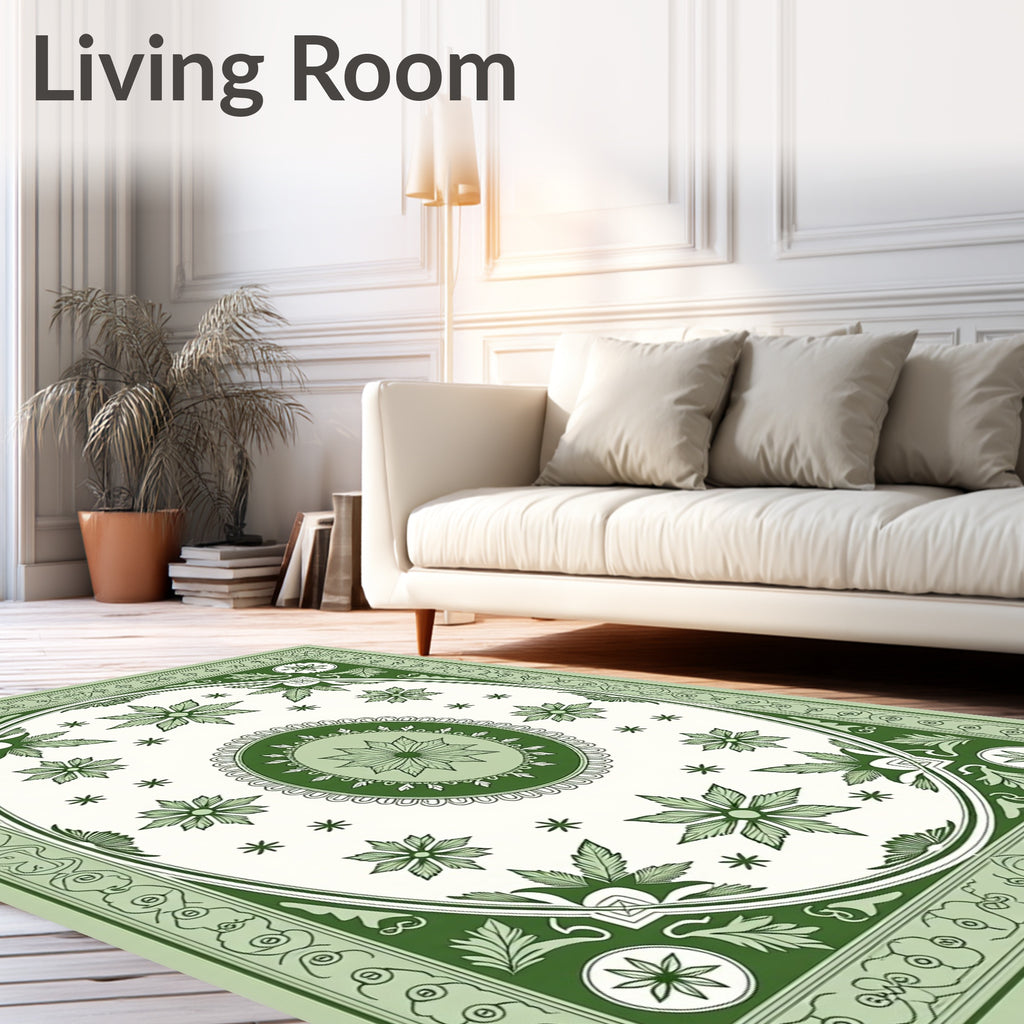 Emerald Green Floral Medallion Oval Rug
