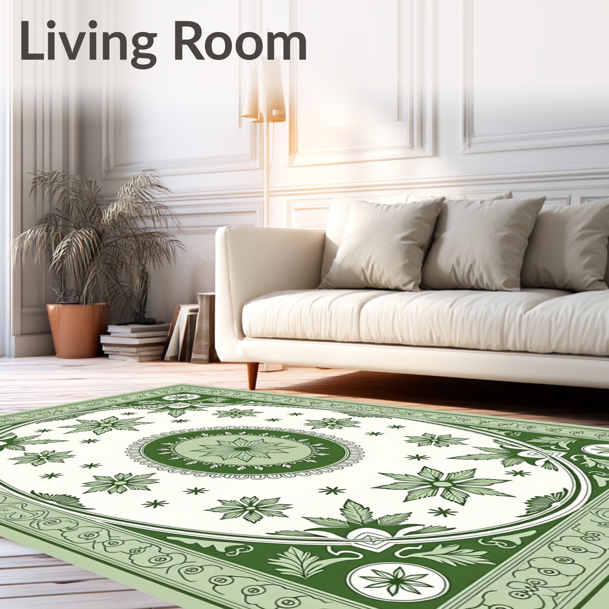 Emerald Green Floral Medallion Oval Rug