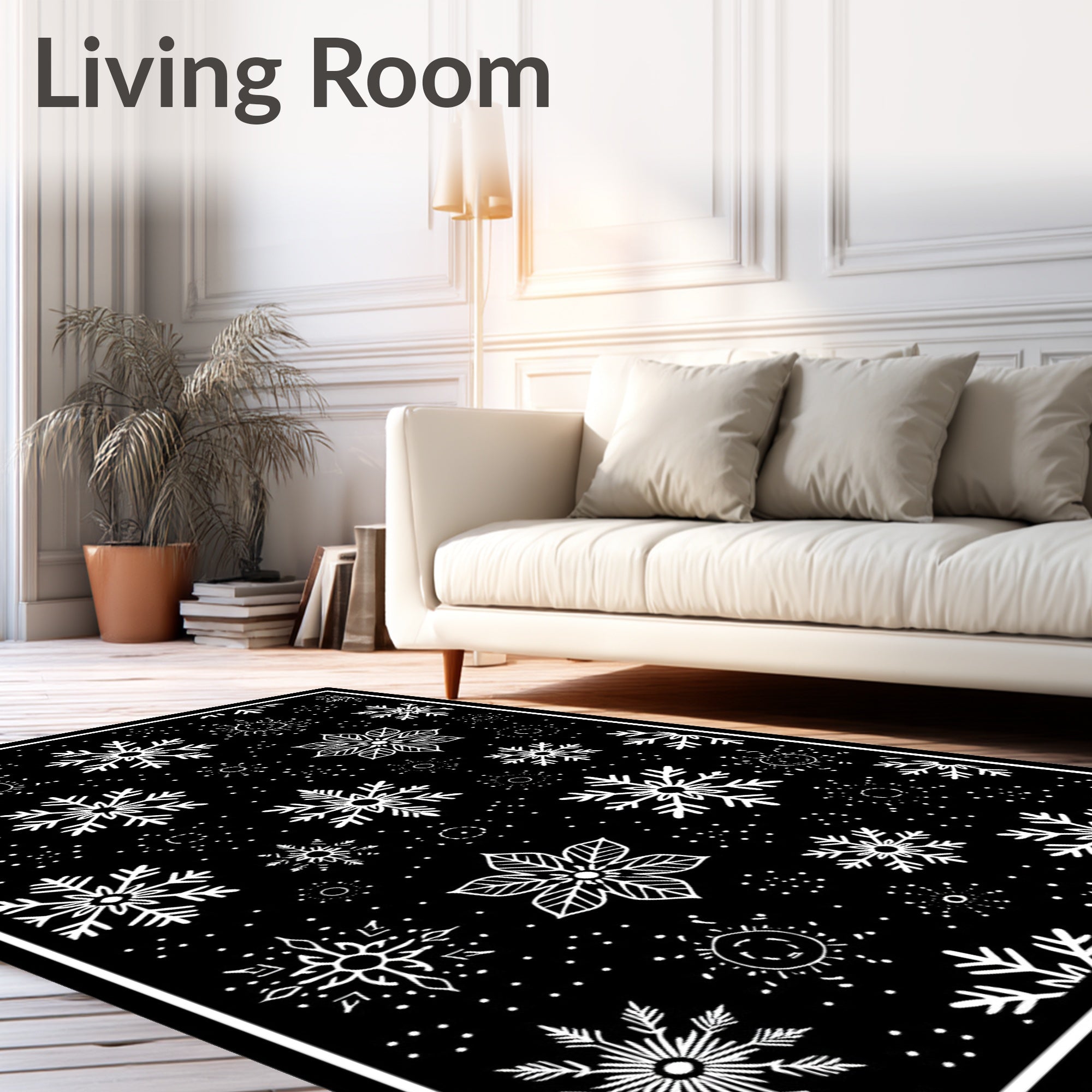 Black White Snowflake Scatter Rug