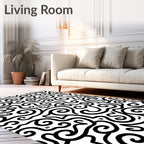 Whimsical Black White Swirl Abstract Rug