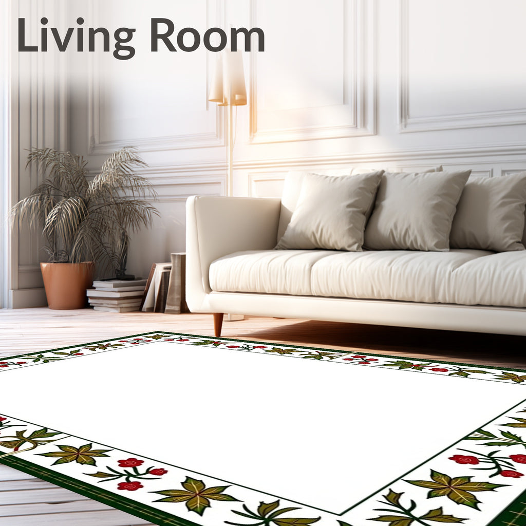 Crimson floral green leaf border Rug