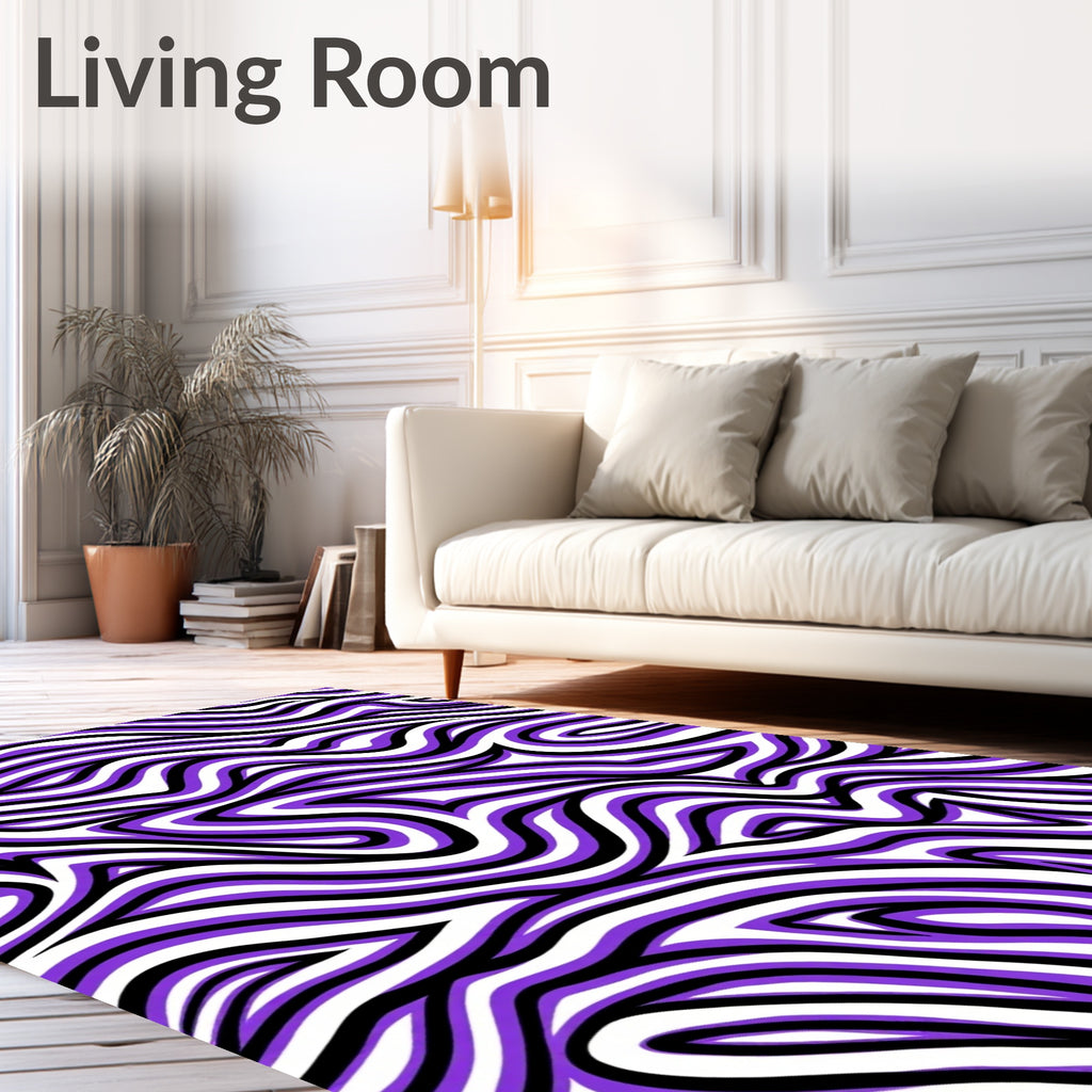 Vibrant Purple Black Swirl Lines Rug