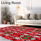 Bold Red Black White Geometric Medallion Rug