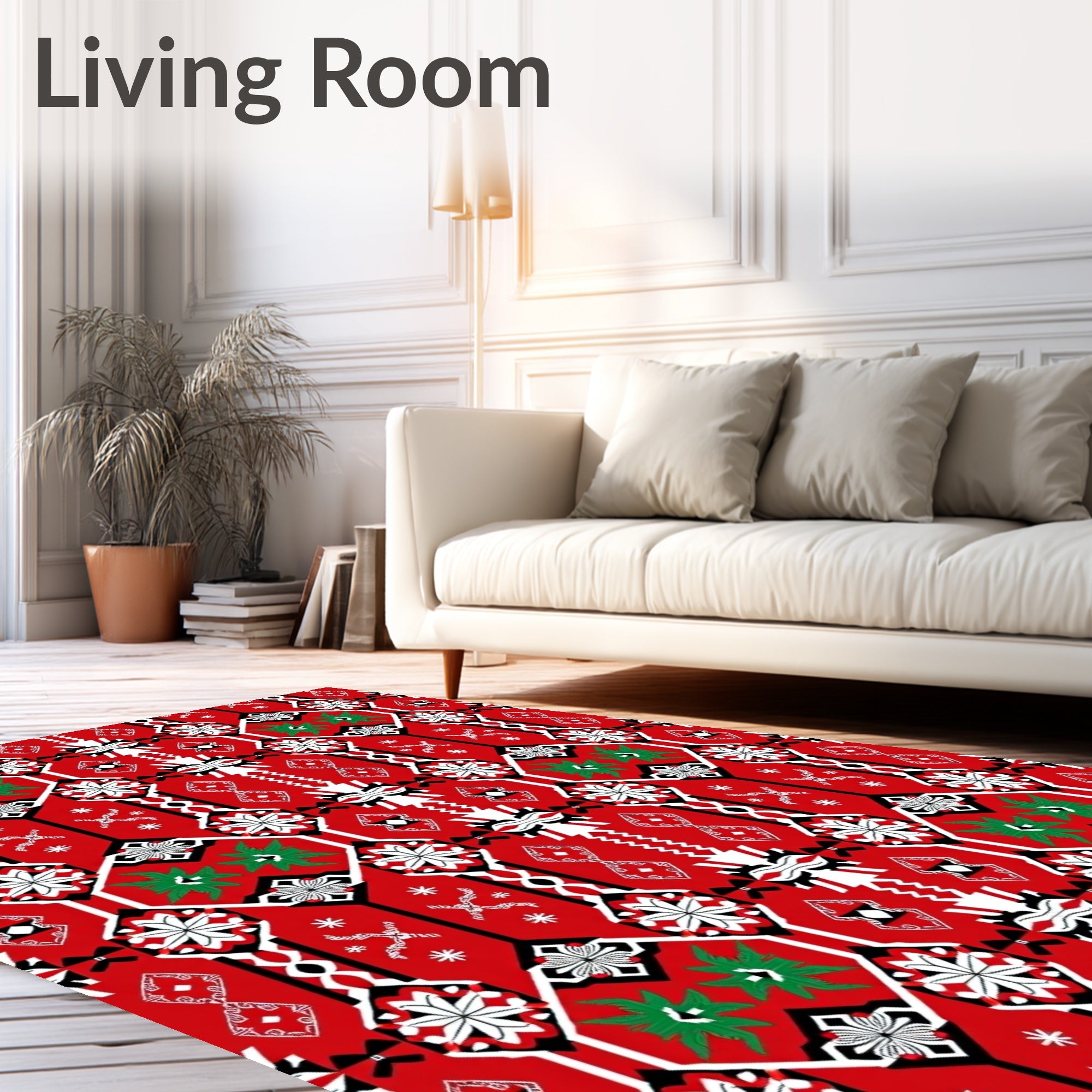 Bold Red Black White Geometric Medallion Rug
