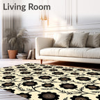 Black Floral Silhouette Cream Ground Rug