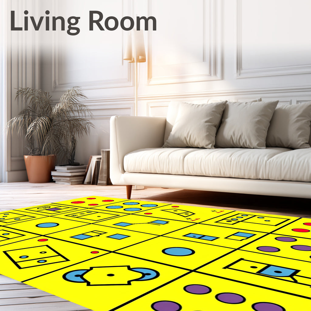 Retro Yellow Geometric Shapes Rug
