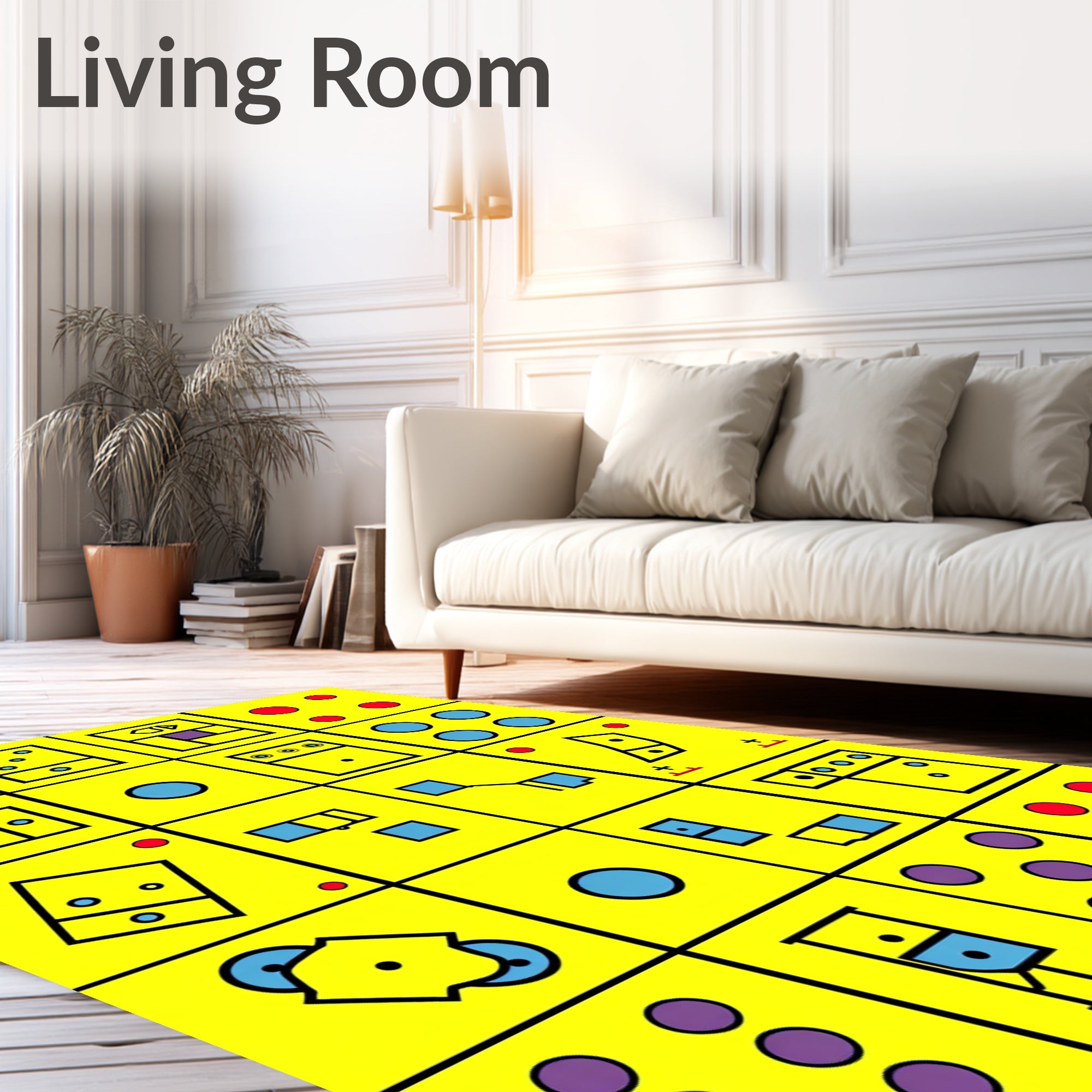 Retro Yellow Geometric Shapes Rug