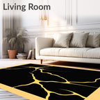 Black Gold Cracked Kintsugi Art Rug