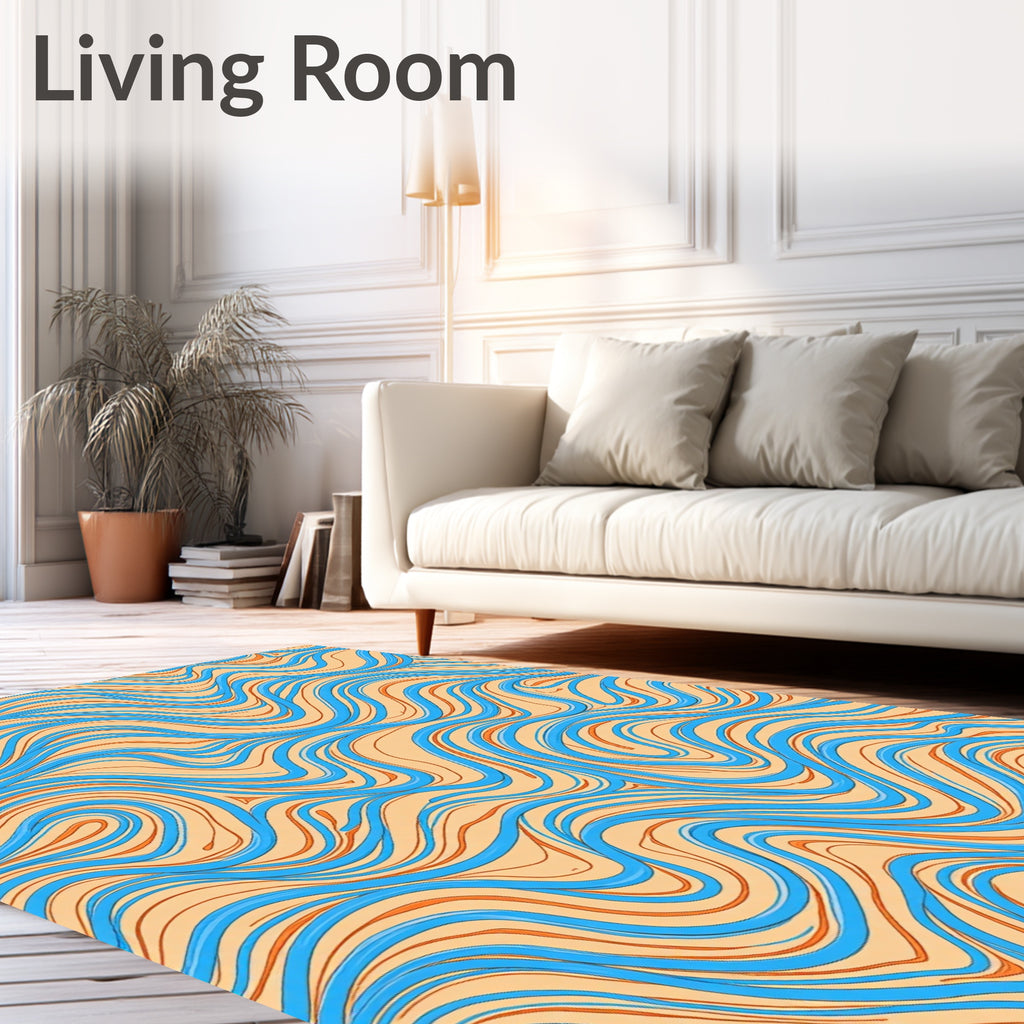 Coral Blue Wavy Line Flow Rug