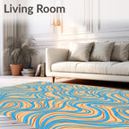 Coral Blue Wavy Line Flow Rug