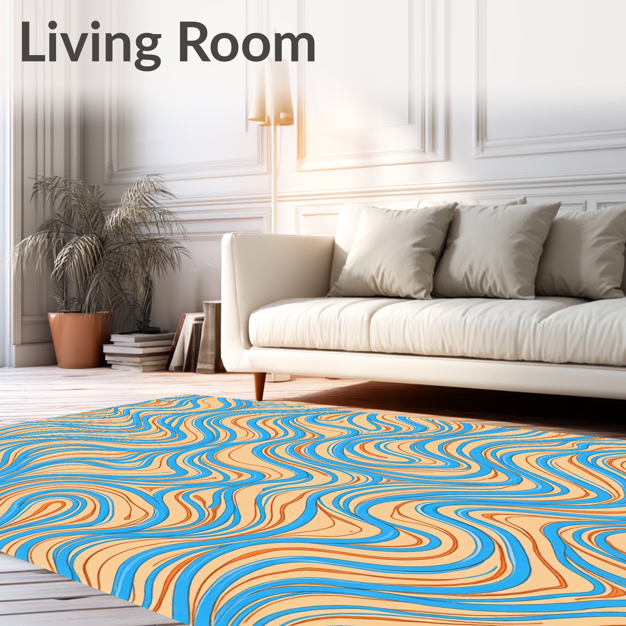 Coral Blue Wavy Line Flow Rug