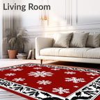 Crimson Red Snowflake Border Rug