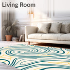Teal Yellow Swirl Abstract Line Rug