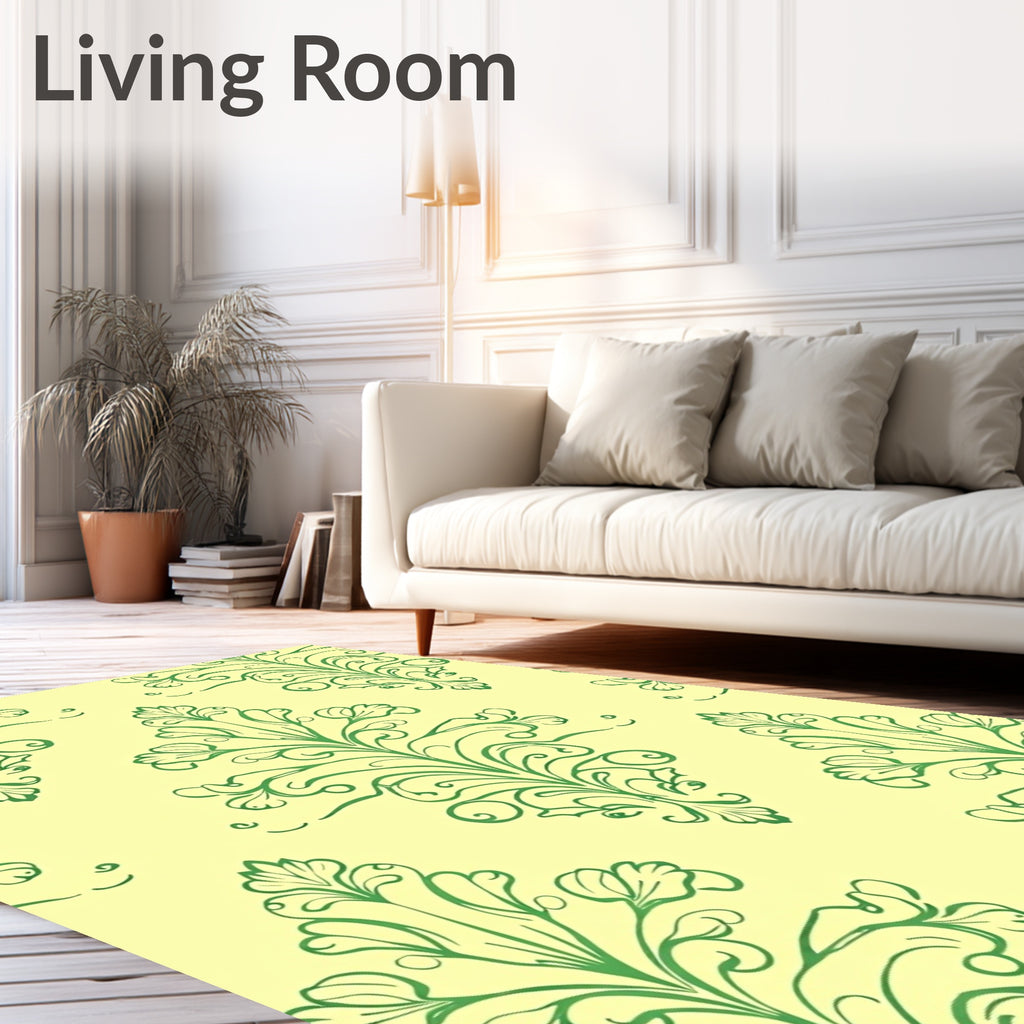 Green Floral Medallion Damask Wallpaper Rug