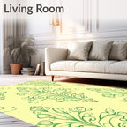 Green Floral Medallion Damask Wallpaper Rug