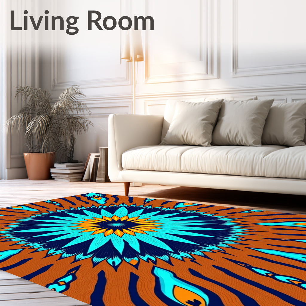 Bold Abstract Sunburst Teal Orange Rug