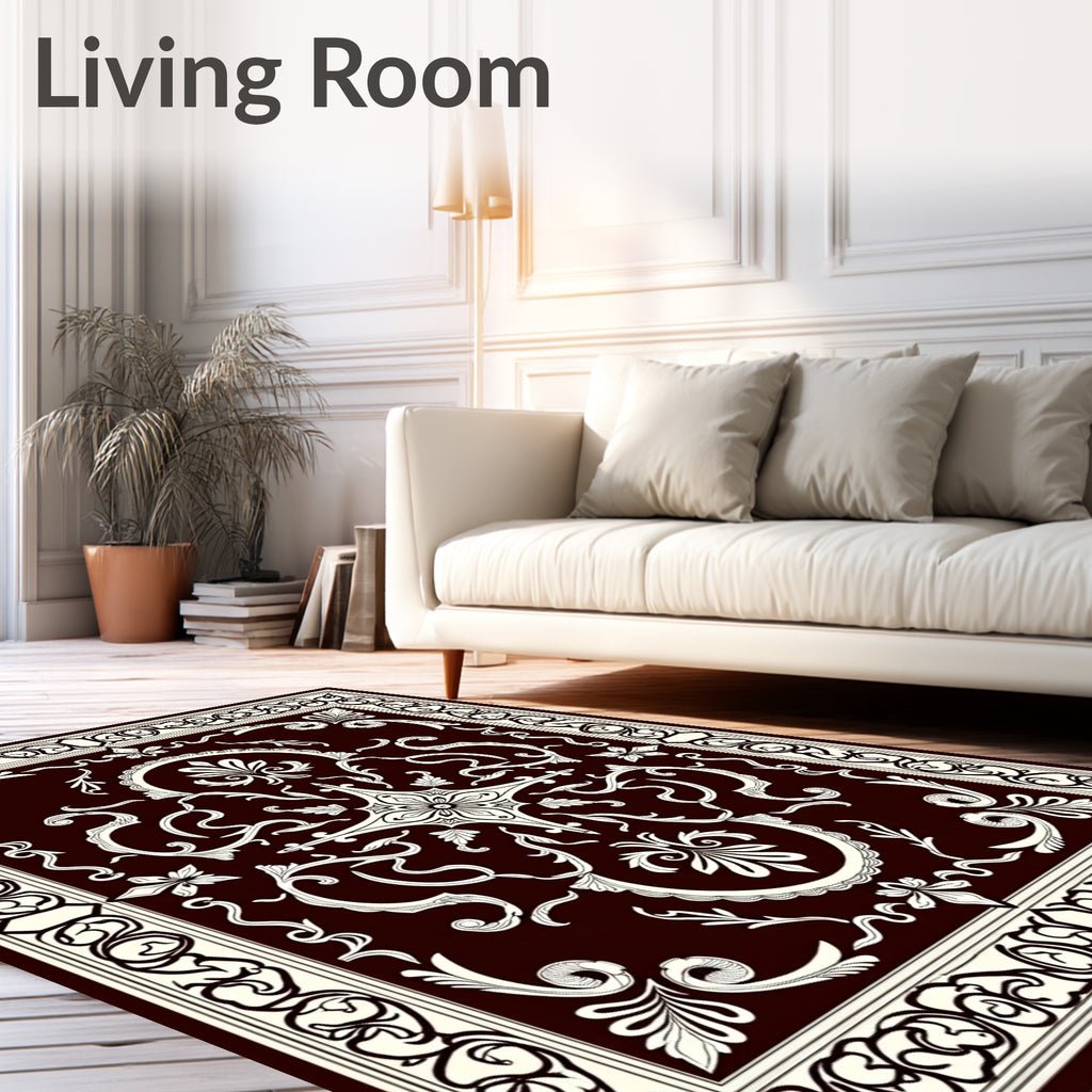 Deep Maroon Swirling Floral Medallion Rug