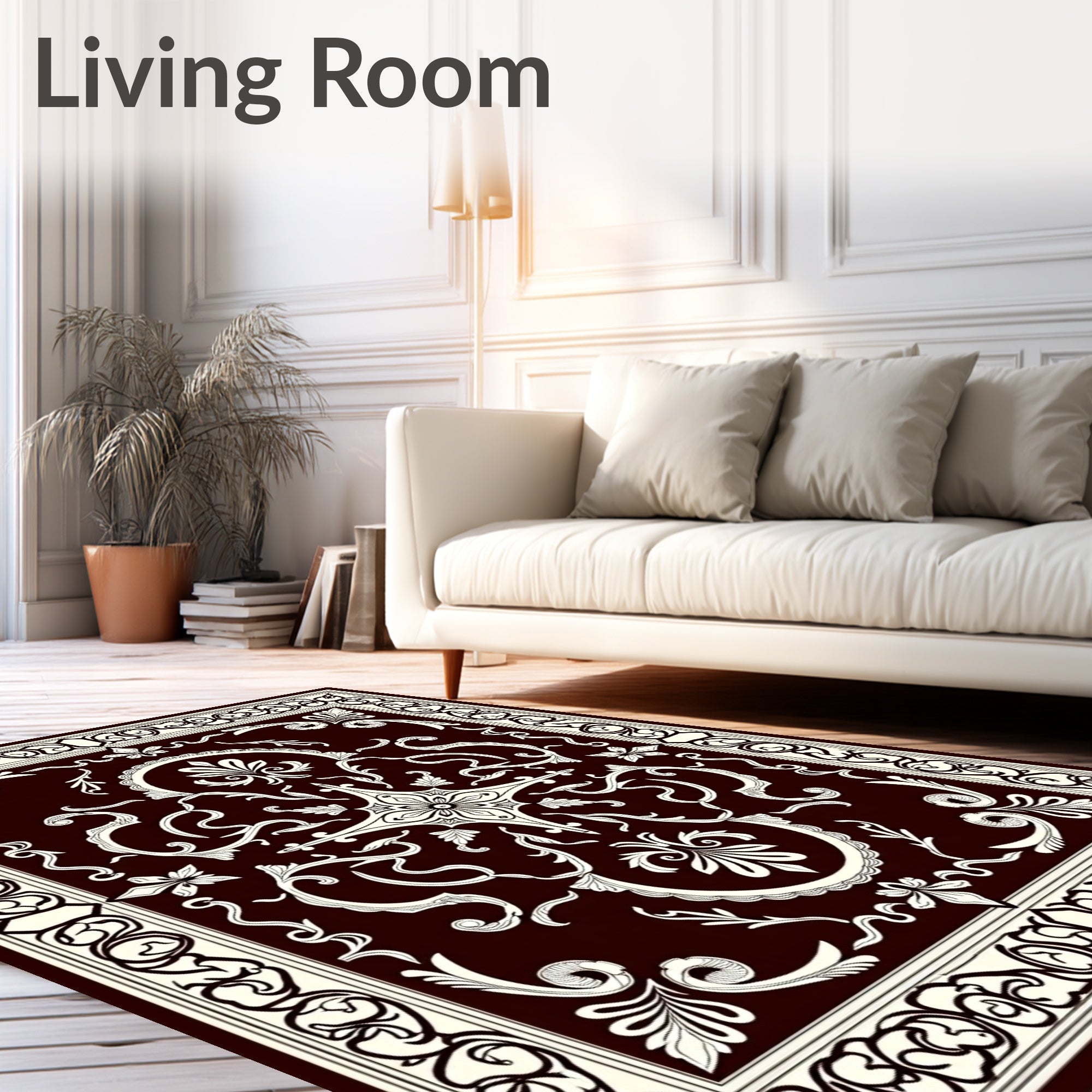 Deep Maroon Swirling Floral Medallion Rug