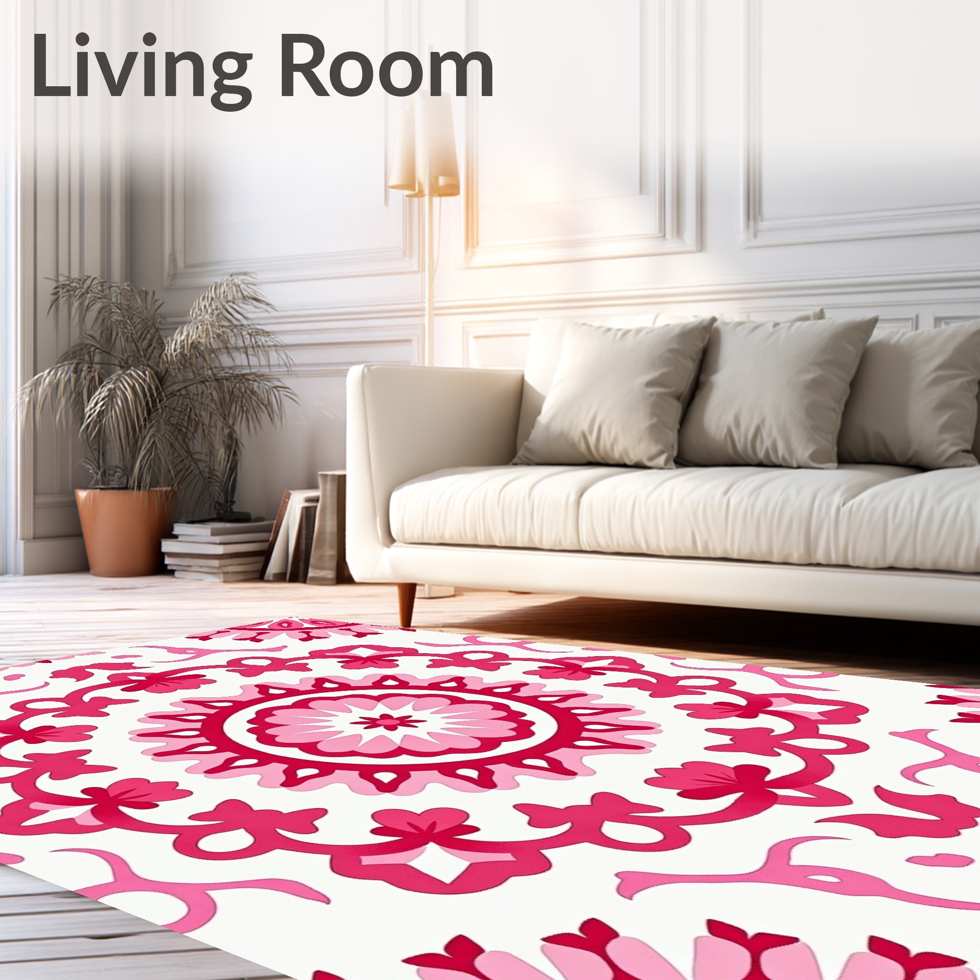 Fuchsia Floral Mandala Symmetry Rug