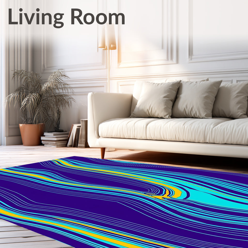 Bold Yellow Blue Wavy Stripes Rug