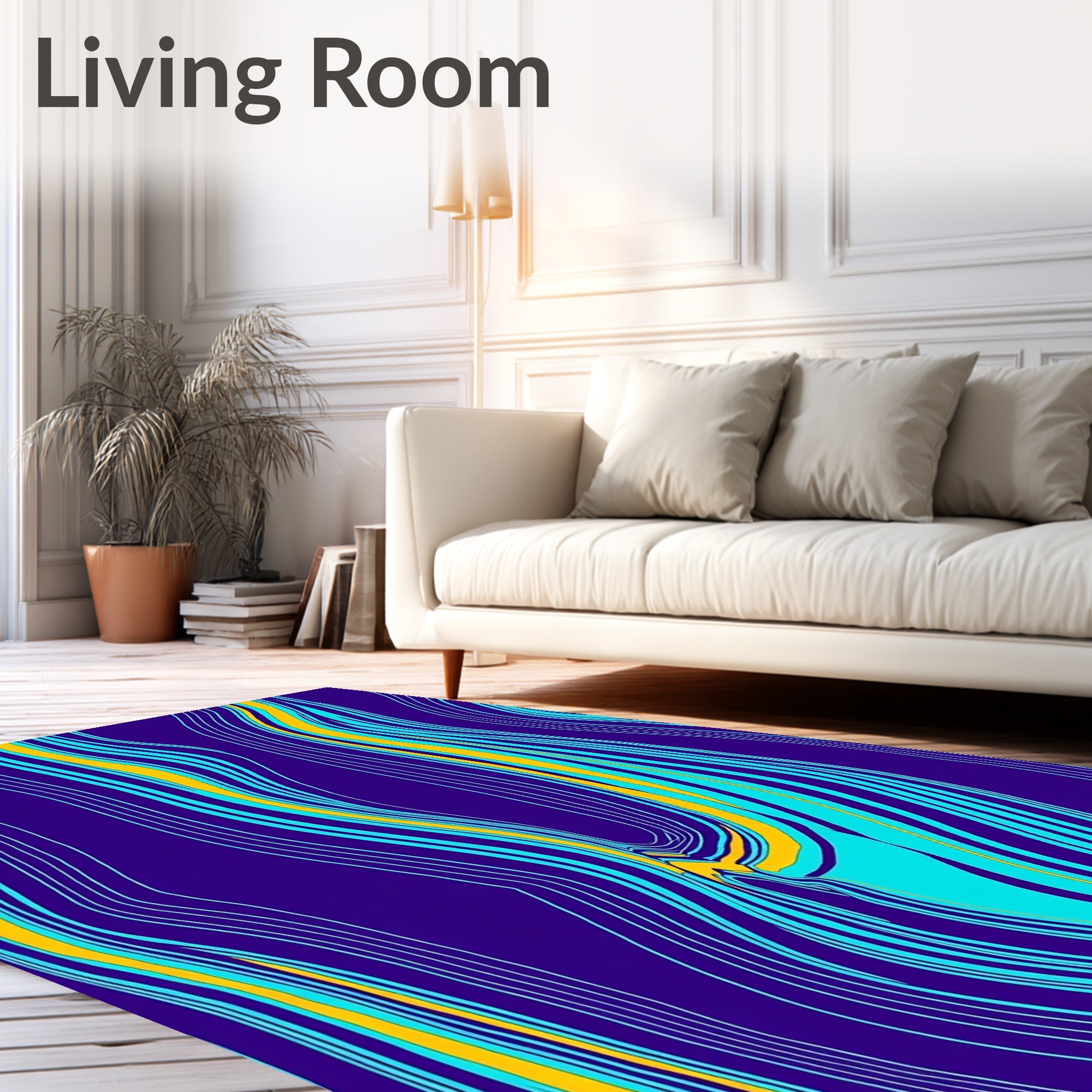 Bold Yellow Blue Wavy Stripes Rug