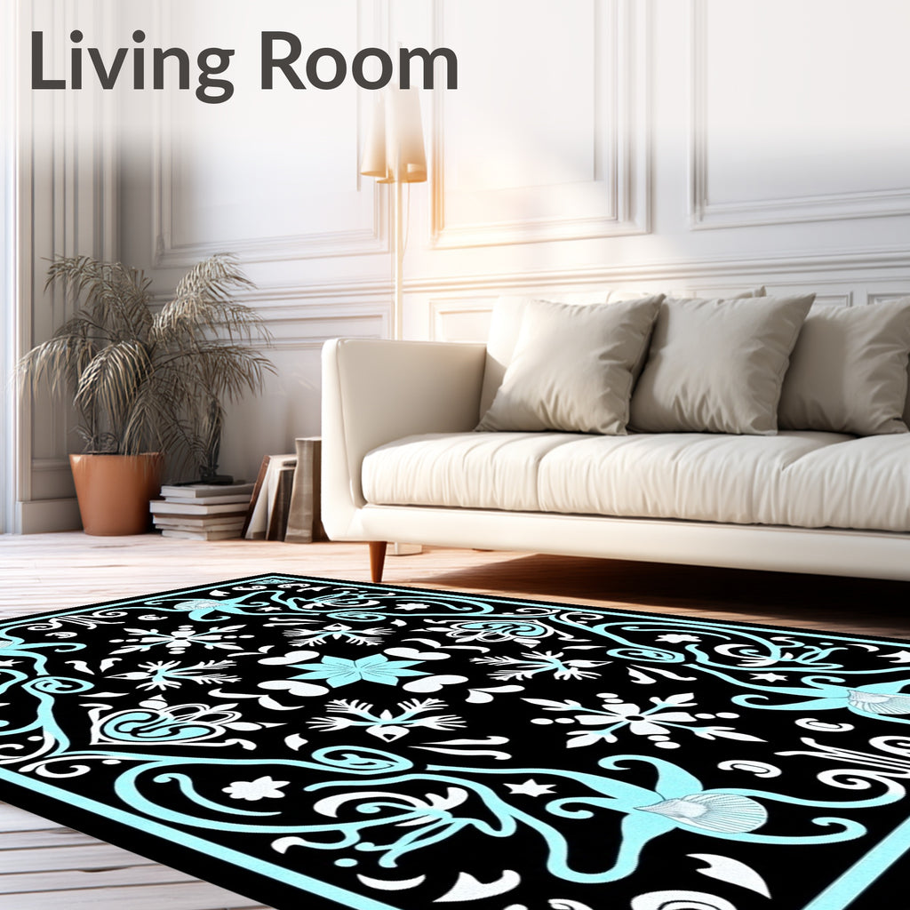 Black Cyan Floral Medallion Artistry Rug