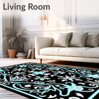 Black Cyan Floral Medallion Artistry Rug