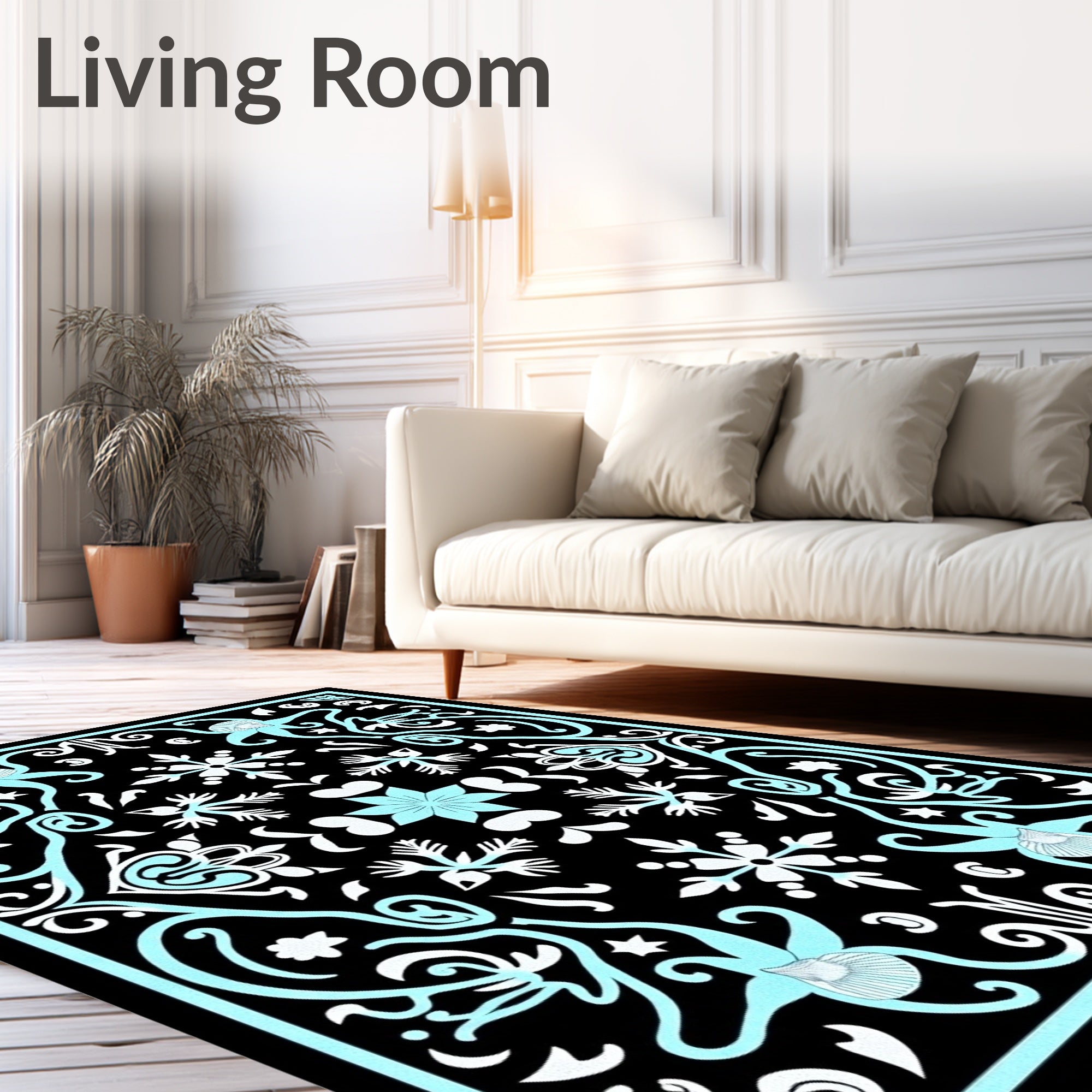 Black Cyan Floral Medallion Artistry Rug